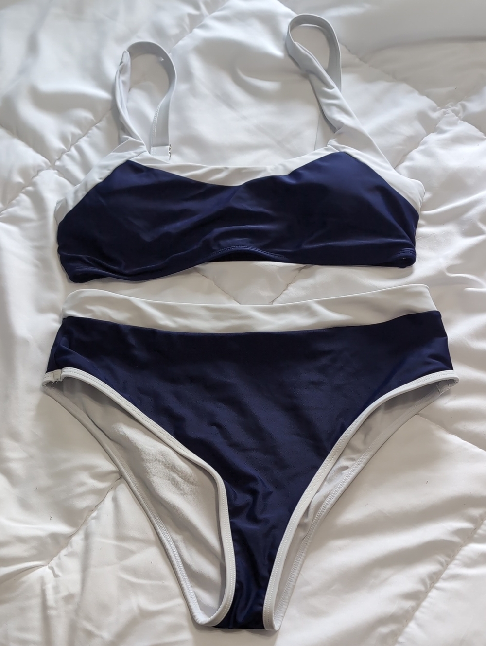 SHEIN Navy and White Two-Piece Bikini Set